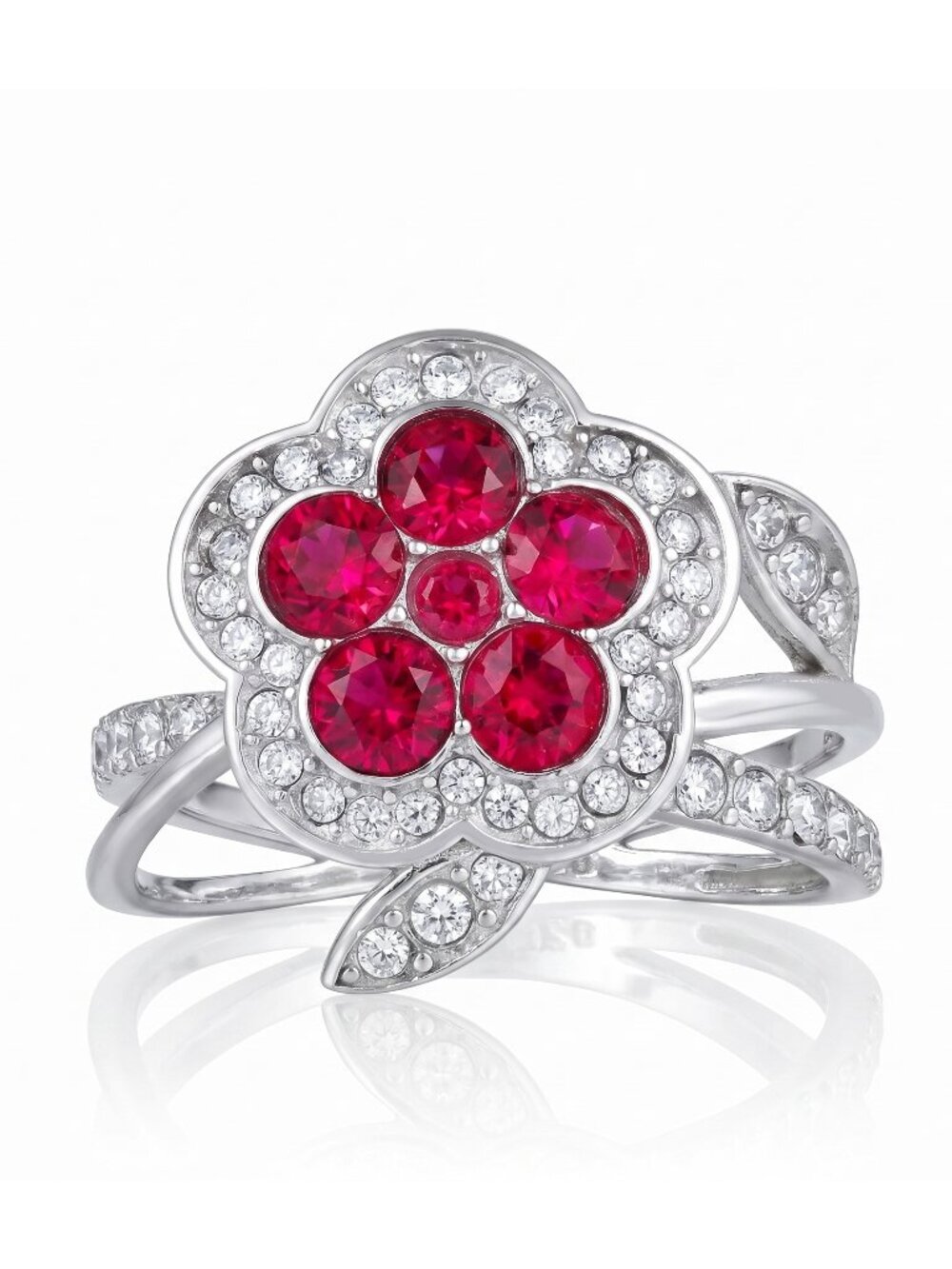 Red Flower Ring, 925 Sterling Silver Charmed Aroma